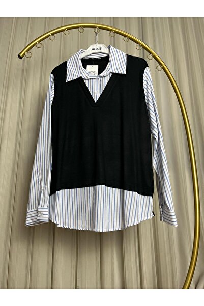 SMY TRİKO SÜETER DETAYLI ÇİZGİLİ GÖMLEK