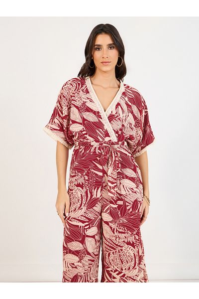 Styli Wide Leg Front Wrap Floral Print Jumpsuit
