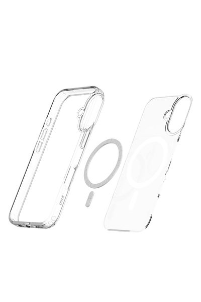 QDOS جراب شفاف هجين لهاتف iPhone 16 مقاس 6.1 بوصة. حلقة MagSafe مزدوجة، شحن لاسلكي، مضاد للاصفرار.