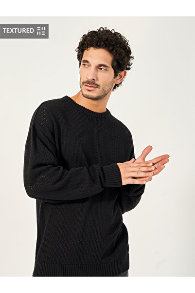 Styli Textured Knit Relaxed Fit Crew Neck Sweater