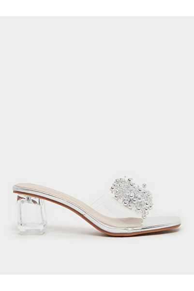 Styli Beaded Transparent Strap Block Heel Sandals