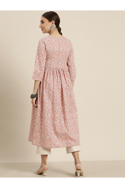 Sassafras By Styli Bohemian Print Gathered Detail Tie Up Neck Kurta