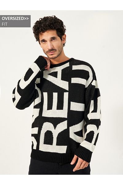 Styli Jacquard Knit Patterned Oversized Sweater