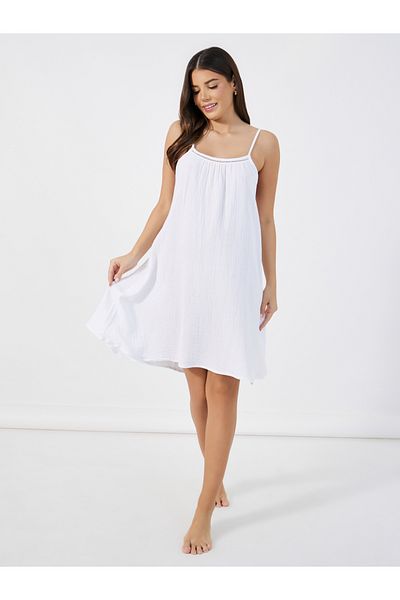 Styli Cotton Gauze Lace Ladder Insert Slip Dress