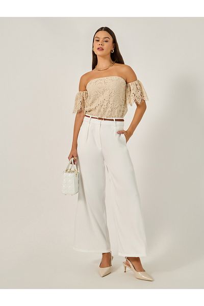 Styli Wide Leg Belted Pants with Side Pocket