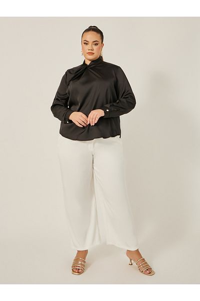 Styli Plus Size Satin Twist Neck Regular Fit Blouse