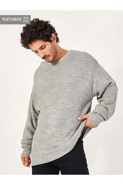 Styli Waffle Knit Textured Relaxed Fit Crew Neck Sweater