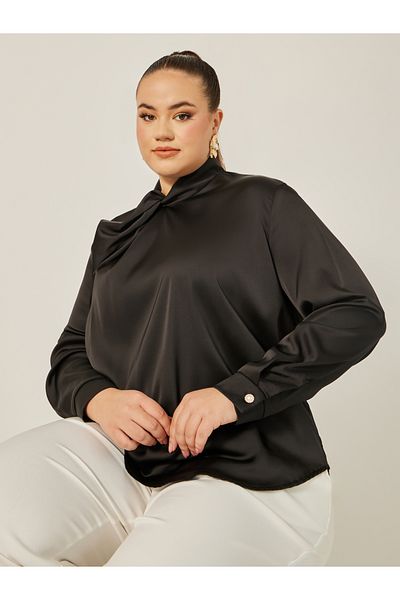 Styli Plus Size Satin Twist Neck Regular Fit Blouse