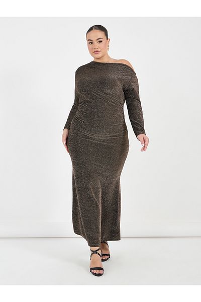 Styli Plus Size One Shoulder Neck Mermaid Hem Maxi Dress