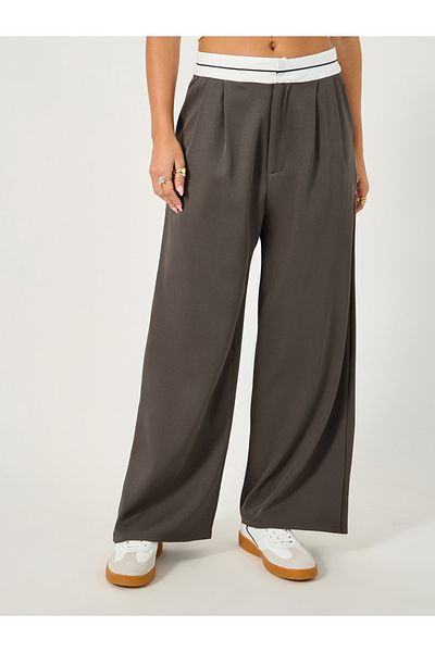 Styli Contrast Waistband Wide Leg Pants