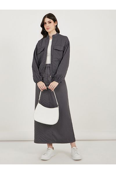 Styli Regular Fit Regular Length Striped Bomber Jacket