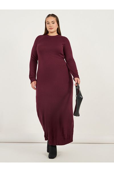 Styli Plus Size Solid Long Sleeve Sweater Maxi Dress