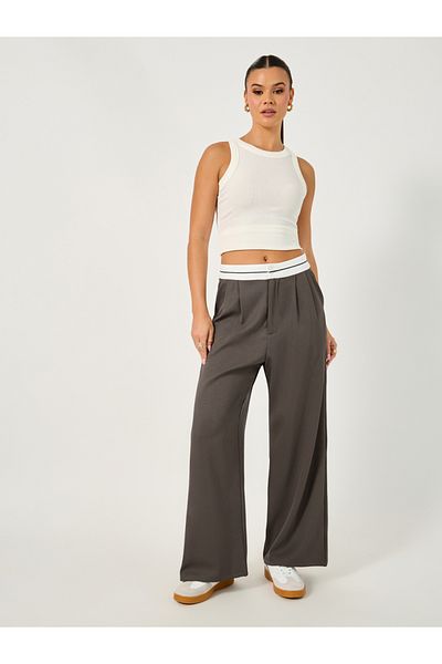 Styli Contrast Waistband Wide Leg Pants