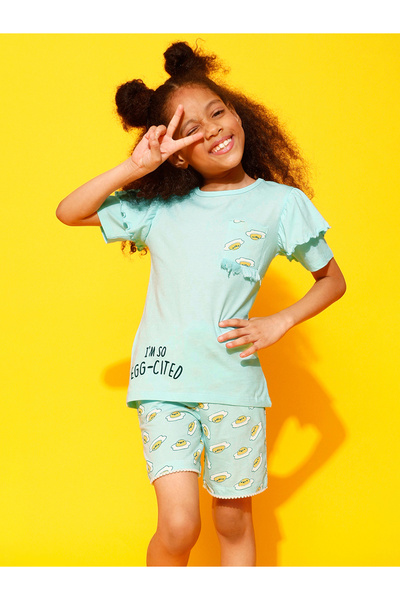 Clovia Cubs By Styli Egg-Cited Graphic Ruffled Top and Shorts Set