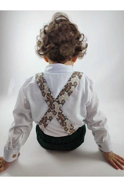 GAMZEAKKUŞ Long Sleeved Shirt, Salopet Strap Pants, Bow Tie 3Pcs Suit for Boys