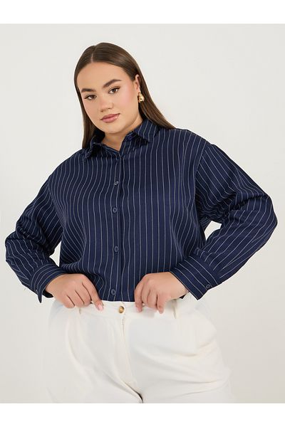 Styli Plus Size Oversized Striped Long Sleeve Shirt