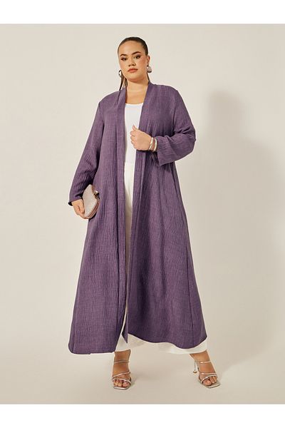 Styli Plus Size Striped Abaya with Back Pleated Detail