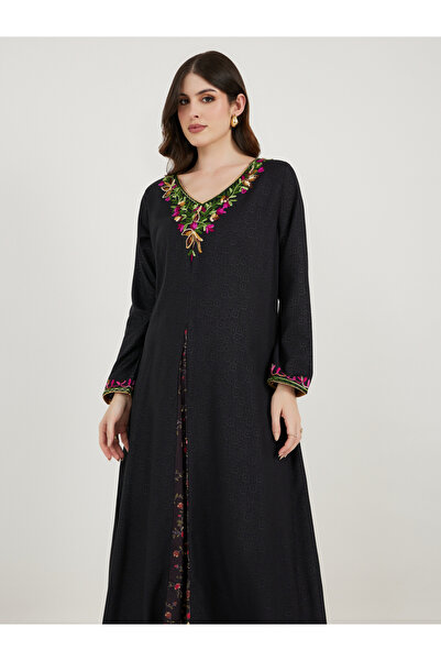 Maxim Creation By Styli Embroidered V Neck Kaftan with Printed Panel