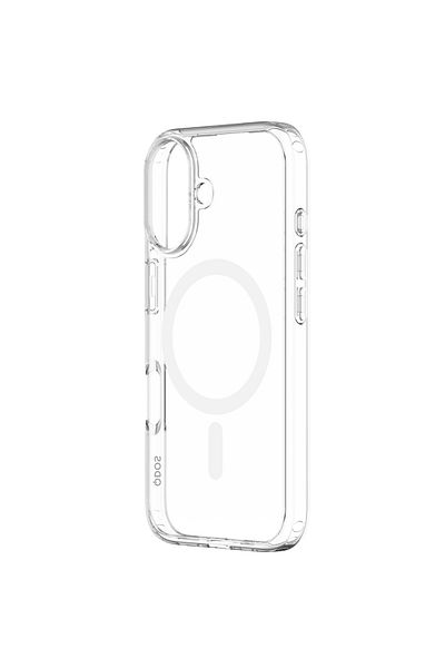 QDOS جراب شفاف هجين لهاتف iPhone 16 مقاس 6.1 بوصة. حلقة MagSafe مزدوجة، شحن لاسلكي، مضاد للاصفرار.