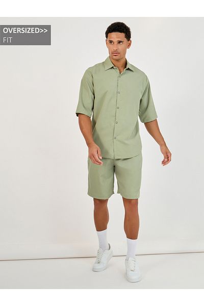 Styli Solid Oversized Short Sleeve Shirt and Shorts Co-Ords