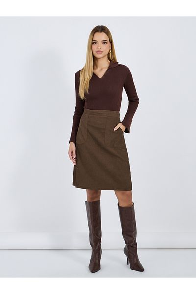 Styli High Rise Side Pocket Corduroy Skirt