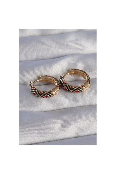 Skygo Brass Gold Color Black Ethnic Patterned Hoop Earrings - Tj-Bkp9073