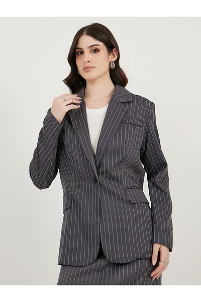 Styli Regular Fit Regular Length Striped Blazer