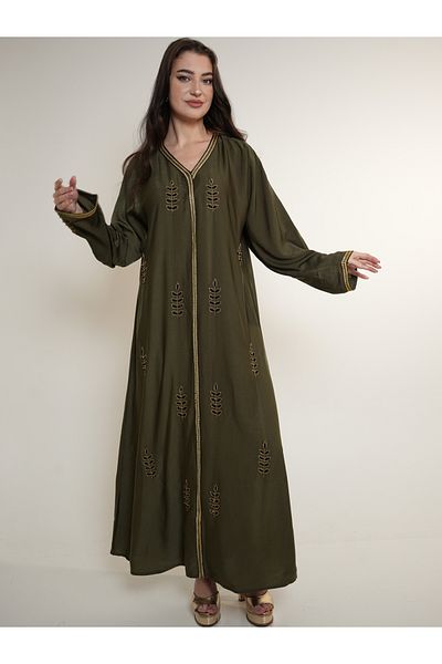 Elena by DStyle Satin Jalabiya with Beaded Handwork