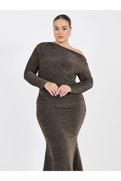 Styli Plus Size One Shoulder Neck Mermaid Hem Maxi Dress