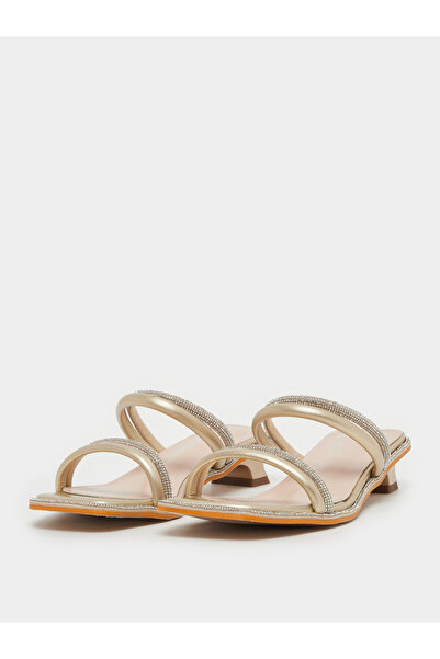 Take Two By Styli Embellished Metallic Kitten Heel Sandals