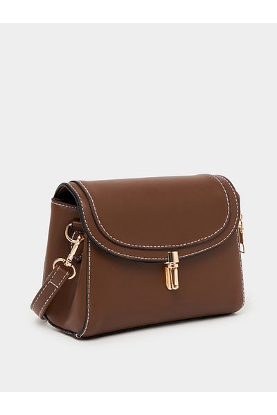 Styli Contrast Stitch Crossbody Bag with Push Lock