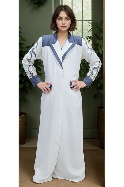 Generic White crepe abaya with blazer and embroidery on the sleeves