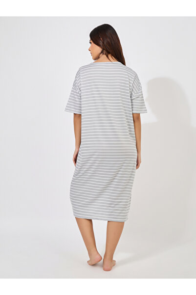 Take Two By Styli Strawberry Patch Detail Striped Sleep T-Shirt Dress
