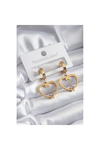 Skygo 316L Steel Gold Color Heart Model Zircon Stone Detail Women's Earrings - TJ-BKP8120