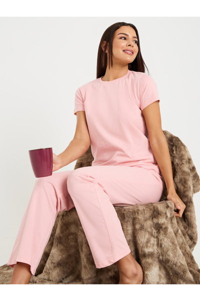 Styli Solid Cotton T-Shirt and Pyjama Set
