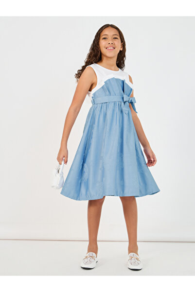 Styli Pleated Front Sleeveless Dress with Tie Belt
