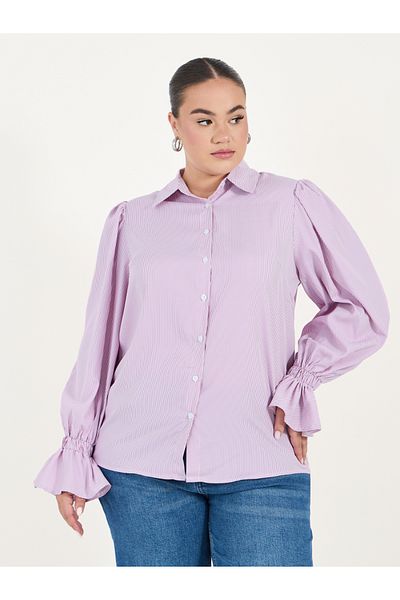 Styli Plus Size Striped Shirt with Flared Elasticated Balloon Sleeves