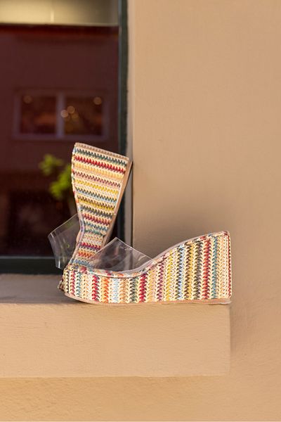 Carweza Ayakkabı Leto Colorful Wedge Heeled Transparent Slippers