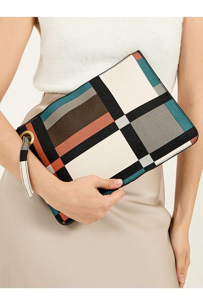 Styli Multi Striped Clutch with Zip Closure