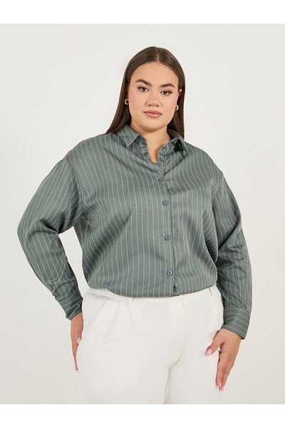 Styli Plus Size Oversized Striped Long Sleeve Shirt