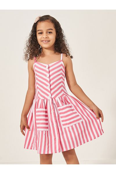 Styli Stripe Knee Length Strappy Dress with Pocket Detail