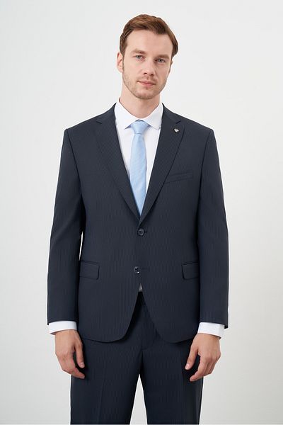 Morven Men's Navy Blue Woolen Platinium 4-Drop Dynamic Fit Mono Collar Suit