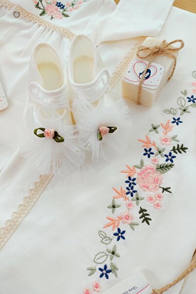 Sitilin Baby Girl Ecru Natural Cross Stitch Hospital Release Shoes