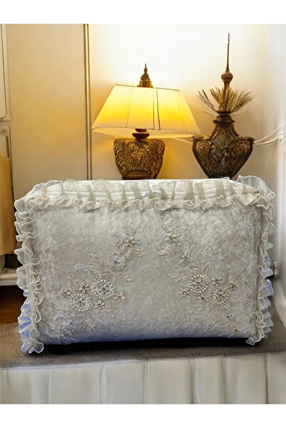 Mariabella Home Collection Esma Kadife Hurç 40x60x20 cm Orta Boy Çeyizlik Fransız Güpürlü Nakışlı Söz Nişan Gelin Bohça