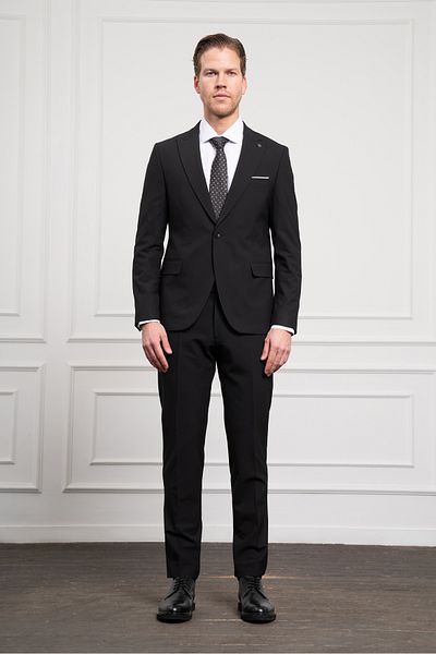 Morven Men's Black Trend Slim Fit Slim Fit Pointed Collar Suit