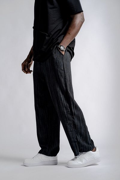 Superbluemexico Unisex Solid Color Textured Baggy Style Pants
