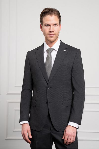 Morven Men's Anthracite Trend Wool Dynamic Fit Relaxed Cut Mono Collar Suit