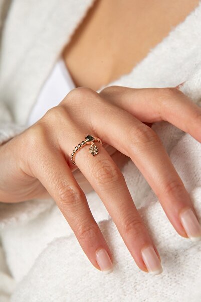 Papatya Silver Kadın Yonca Detaylı Taşlı Ayarlanabilir 925 Ayar Gümüş Yüzük