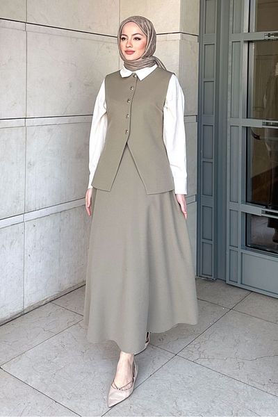 Ovn. Sean Buttoned Vest Suit - Light Khaki