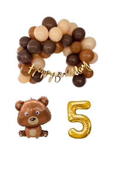 CANSIN Brown Bear Gold Number Balloon Chain